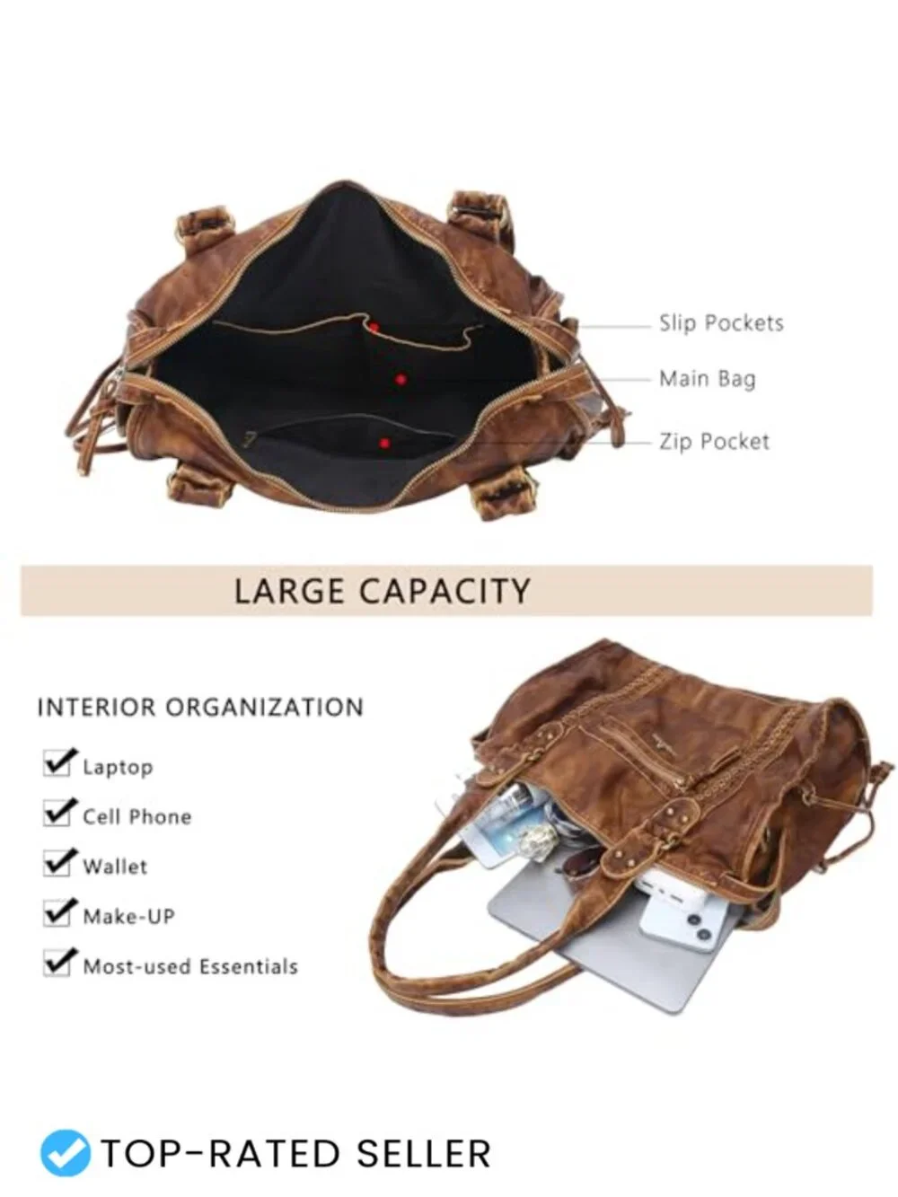 Vegan Leather Hobo Satchel Handbag Large Tote Shoulder Bag with Pockets